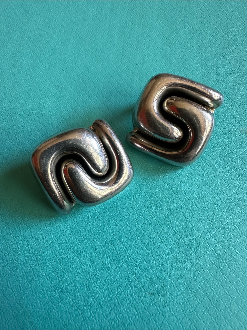 Vintage Mexican Sterling Modernist Tetris Interlocking Clip On